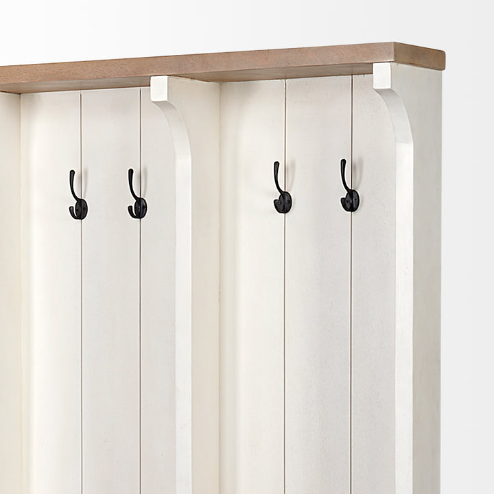 Fairview IV 61L x 17W White And Brown Wood With Storage Hall Tree Decor Mercana