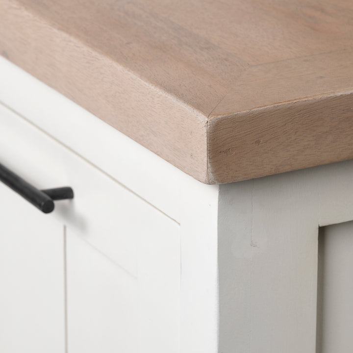Fairview III Solid Wood Brown Top & White Frame 4 Cabinet Door Sideboard Living Room Mercana