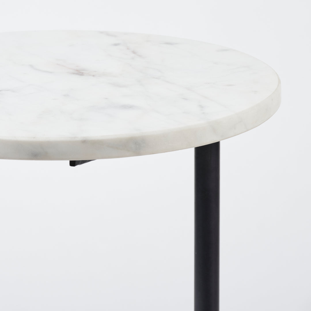 Ballatine II White Marble Round Top White w/ Black Metal Base Accent Table Dining Room Mercana