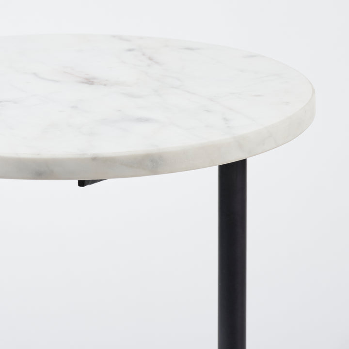 Ballatine II White Marble Round Top White w/ Black Metal Base Accent Table Dining Room Mercana