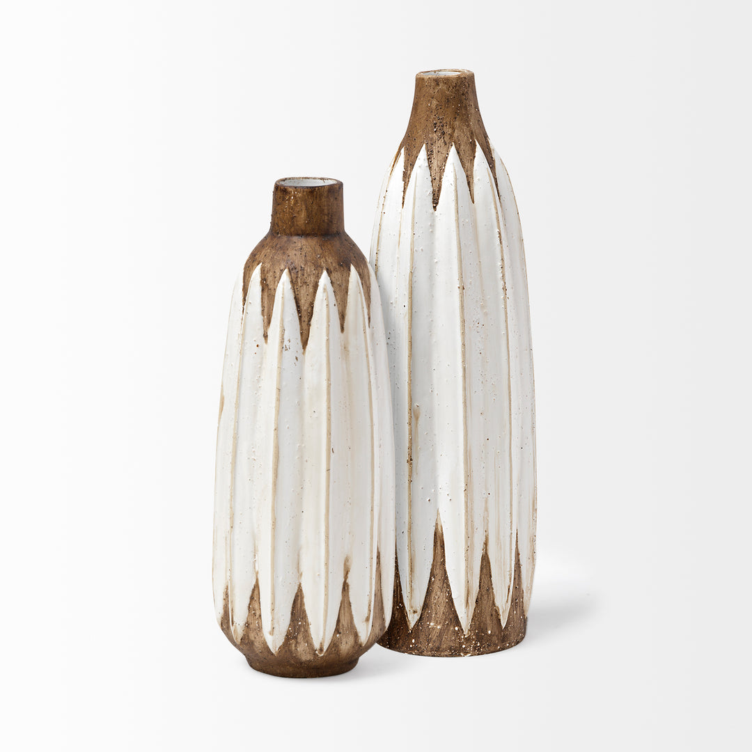 Sisko I Short Rustic Brown White Ceramic Vase Decor Mercana