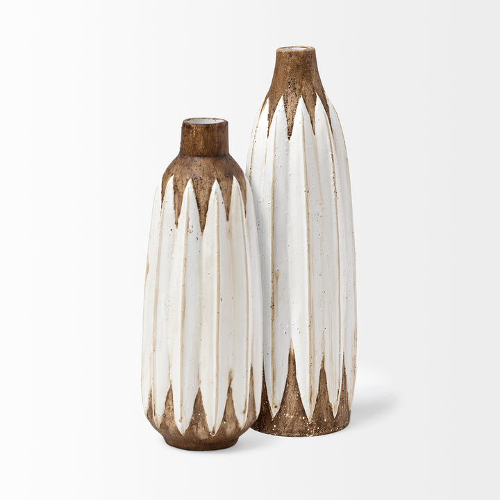 Sisko I Short Rustic Brown White Ceramic Vase Decor Mercana