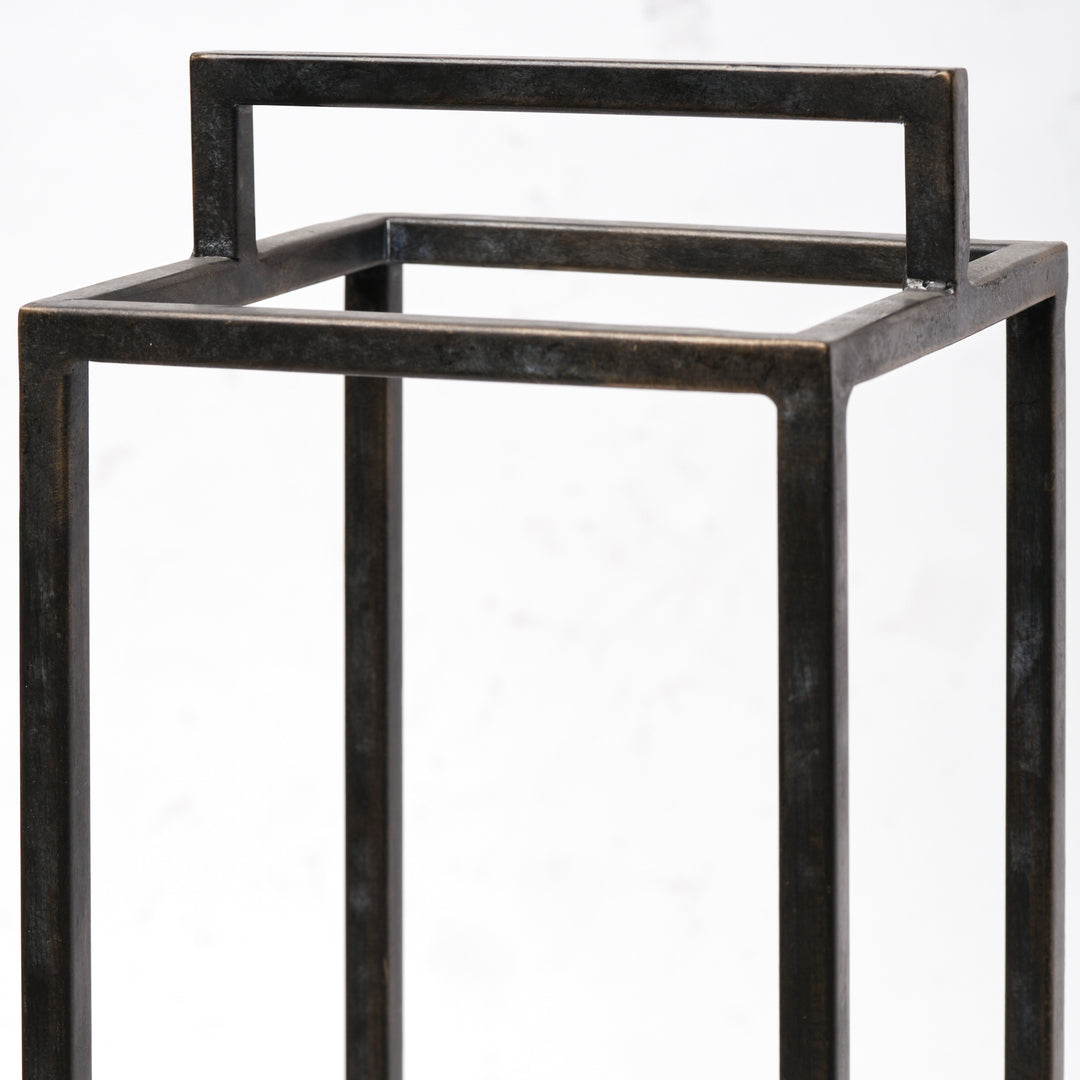 Orionis Large Wood w/ Black Metal Lantern Candle Holder Decor Mercana