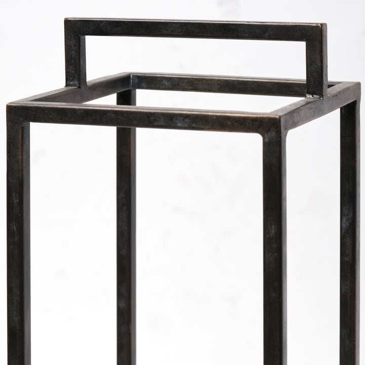 Orionis Large Wood w/ Black Metal Lantern Candle Holder Decor Mercana