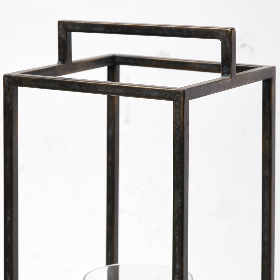 Orionis Large Wood w/ Black Metal Lantern Candle Holder Decor Mercana