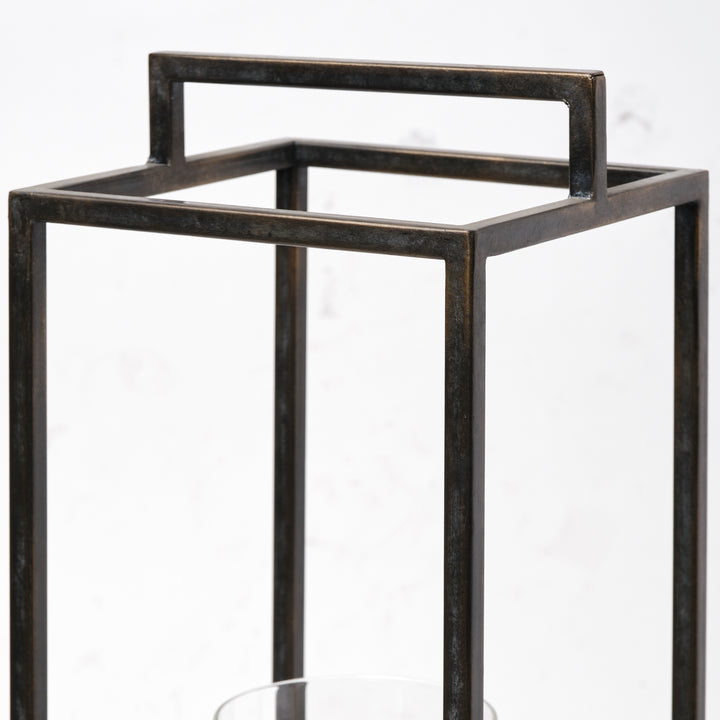 Orionis Large Wood w/ Black Metal Lantern Candle Holder Decor Mercana