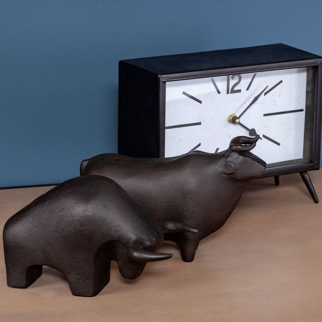 Taurus II 9L x 4W Black Cast Aluminum Bull Decorative Object Decor Mercana