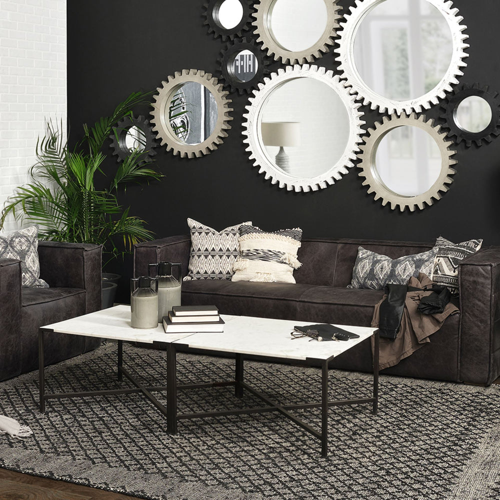 Lucas 30x30 White Marble Top Black Metal Base Coffee Table Living Room Mercana