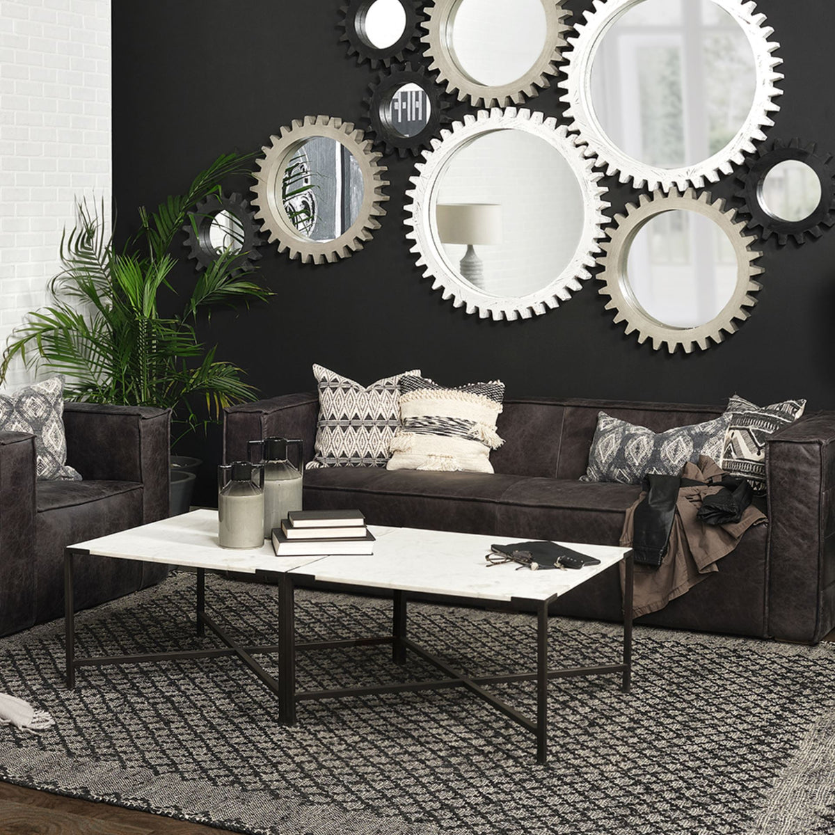 Lucas White Marble Top Black Metal Base Coffee Table Living Room Mercana