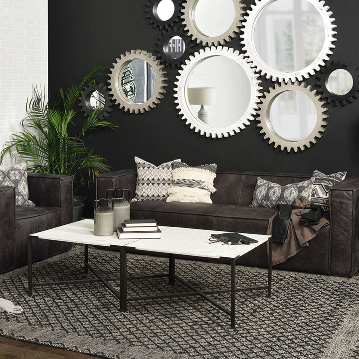 Lucas 30x30 White Marble Top Black Metal Base Coffee Table Living Room Mercana