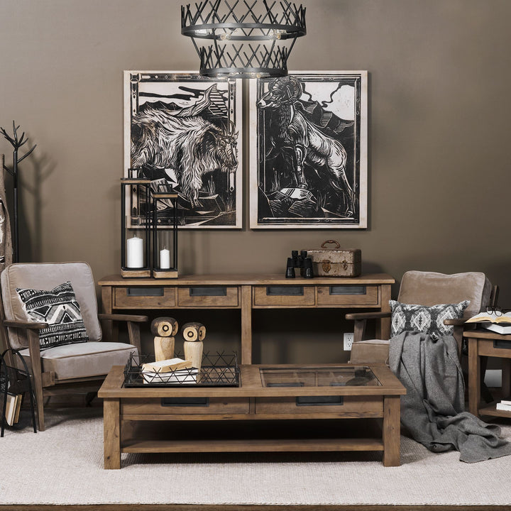 Harrelson III 72L x 18W Brown Wood 4 Drawer Console Table Dining Room Mercana