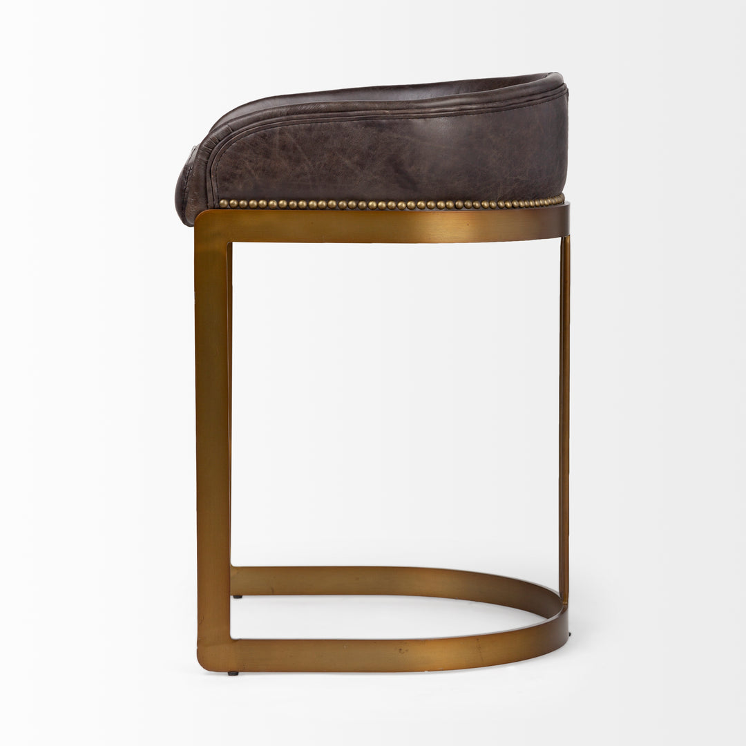 Hollyfield II Black Leather Seat Gold Metal Base Counter Stool Dining Room Mercana