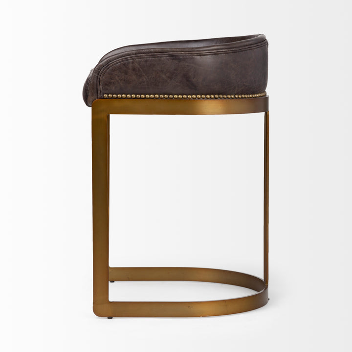 Hollyfield II Black Leather Seat Gold Metal Base Counter Stool Dining Room Mercana