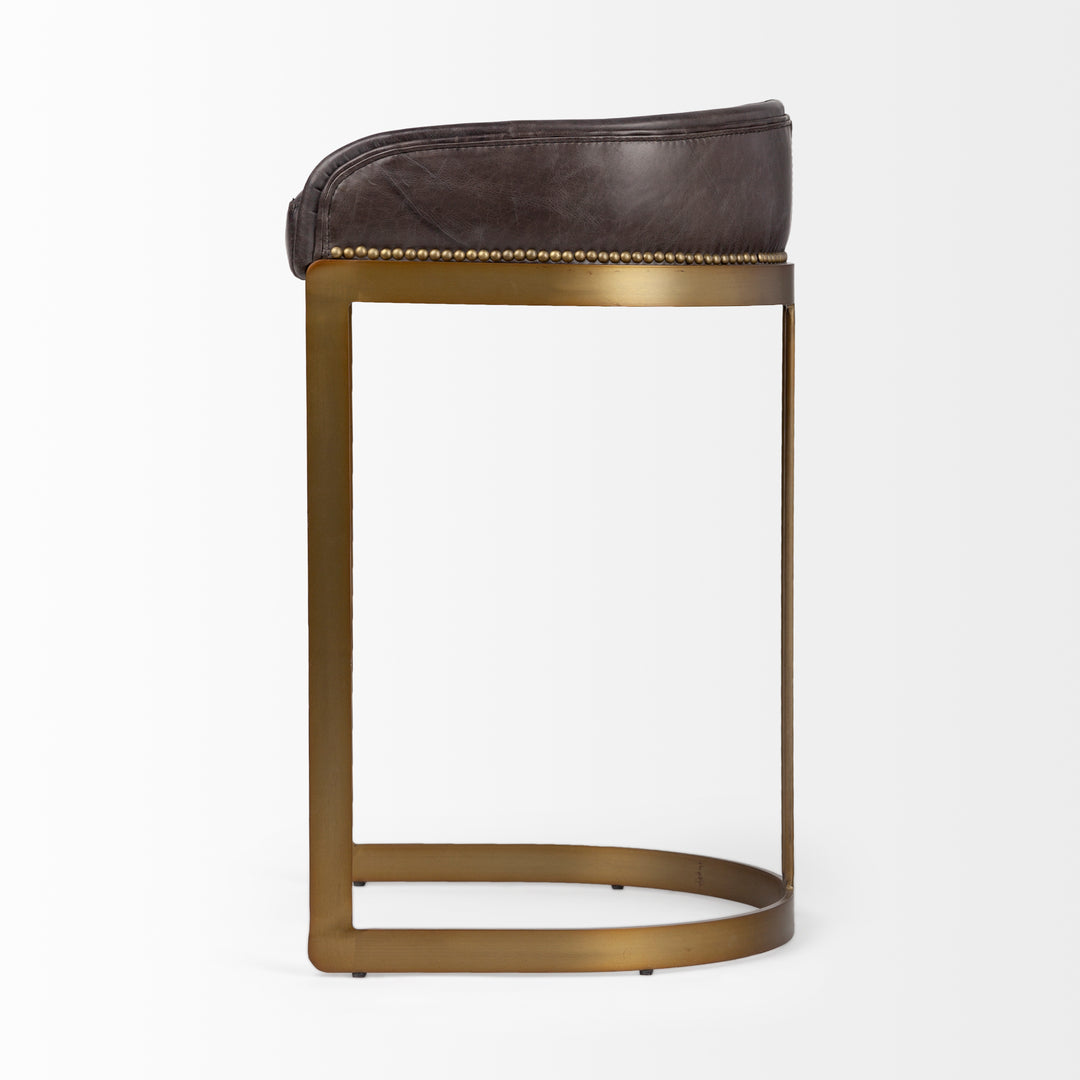Hollyfield II Black Leather Seat Gold Metal Base Bar Stool Dining Room Mercana