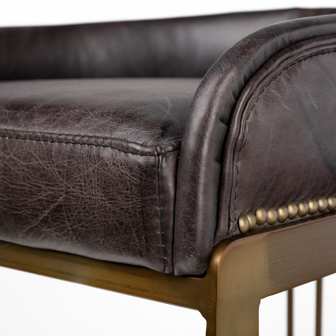 Hollyfield II Black Leather Seat Gold Metal Base Counter Stool Dining Room Mercana