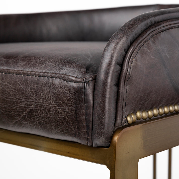 Hollyfield II Black Leather Seat Gold Metal Base Bar Stool Dining Room Mercana