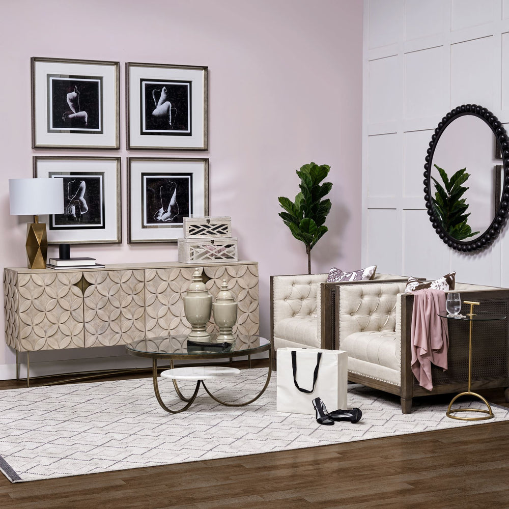 Excelsior I (72x18.3) Solid Wood Gold Metal Base 4 Cabinet Door SideBoard Dining Room Mercana