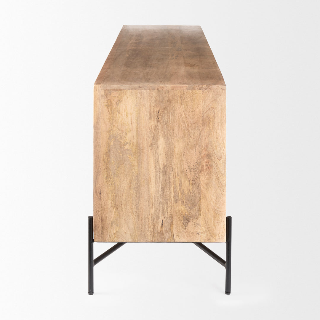 Cairo 78x19 Brown Solid Wood Black Metal Base 4 Door Cabinet Sideboard Dining Room Mercana