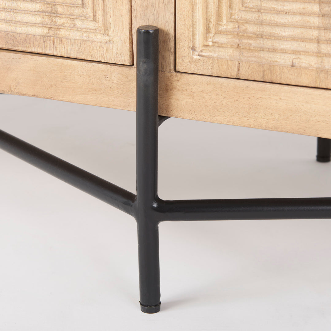 Cairo 78x19 Brown Solid Wood Black Metal Base 4 Door Cabinet Sideboard Dining Room Mercana