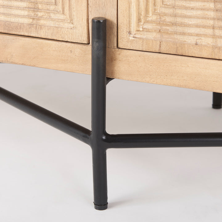 Cairo 78x19 Brown Solid Wood Black Metal Base 4 Door Cabinet Sideboard Dining Room Mercana