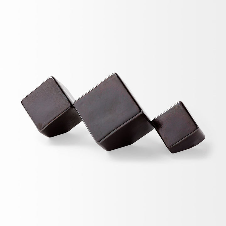 Mayweather (Set of 3) Black Geometric Ceramic Cubes Decor Mercana
