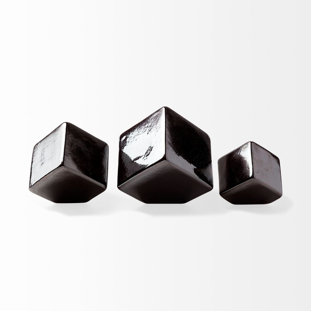 Mayweather (Set of 3) Black Geometric Ceramic Cubes Decor Mercana
