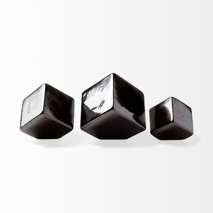 Mayweather (Set of 3) Black Geometric Ceramic Cubes Decor Mercana