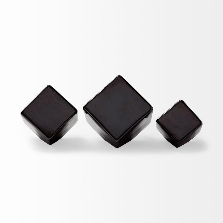 Mayweather (Set of 3) Black Geometric Ceramic Cubes Decor Mercana