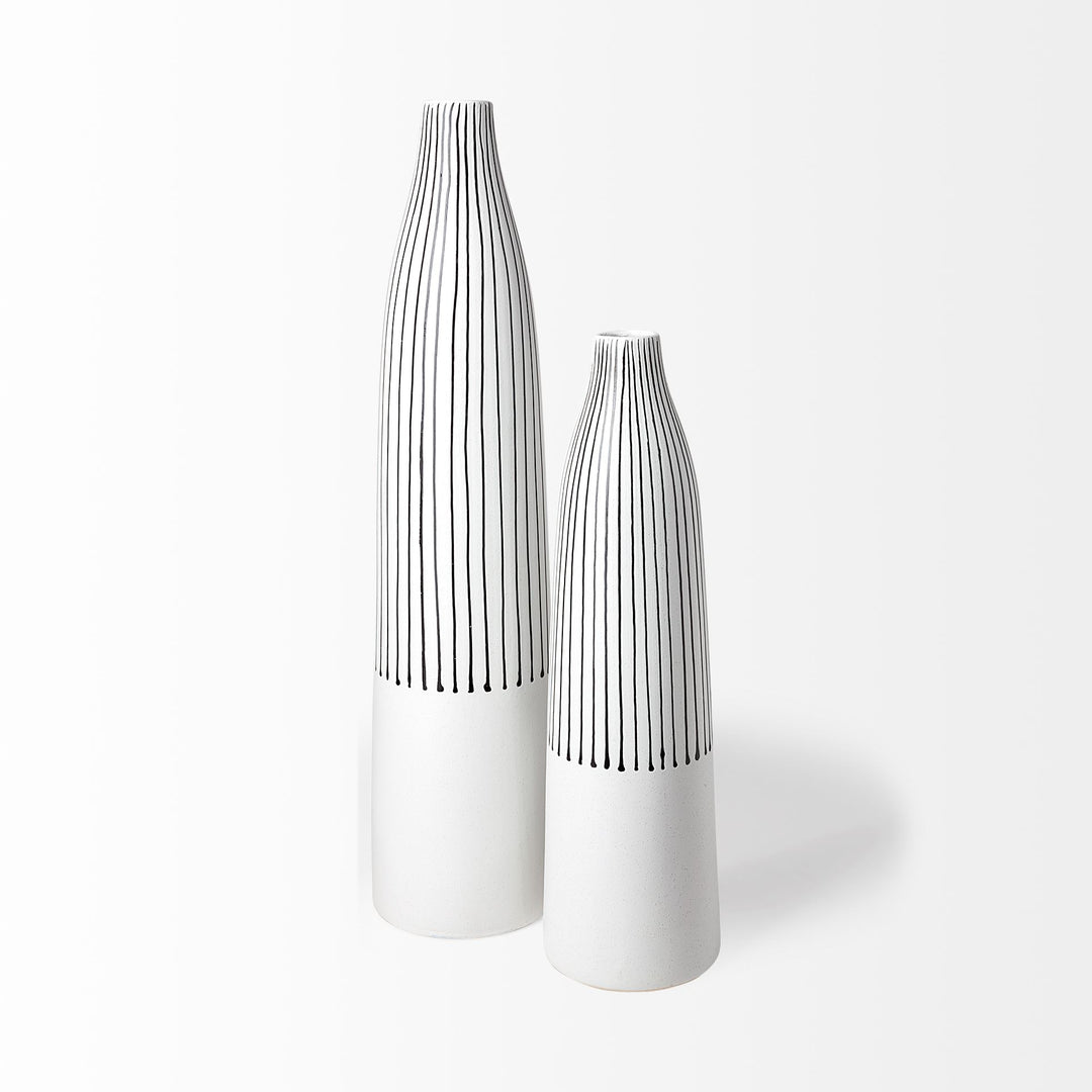 Kira I Small White Pinstripe Ceramic Vase Decor Mercana