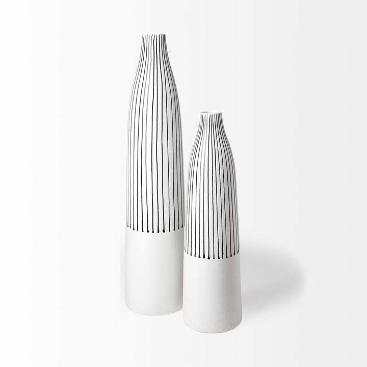 Kira I Small White Pinstripe Ceramic Vase Decor Mercana