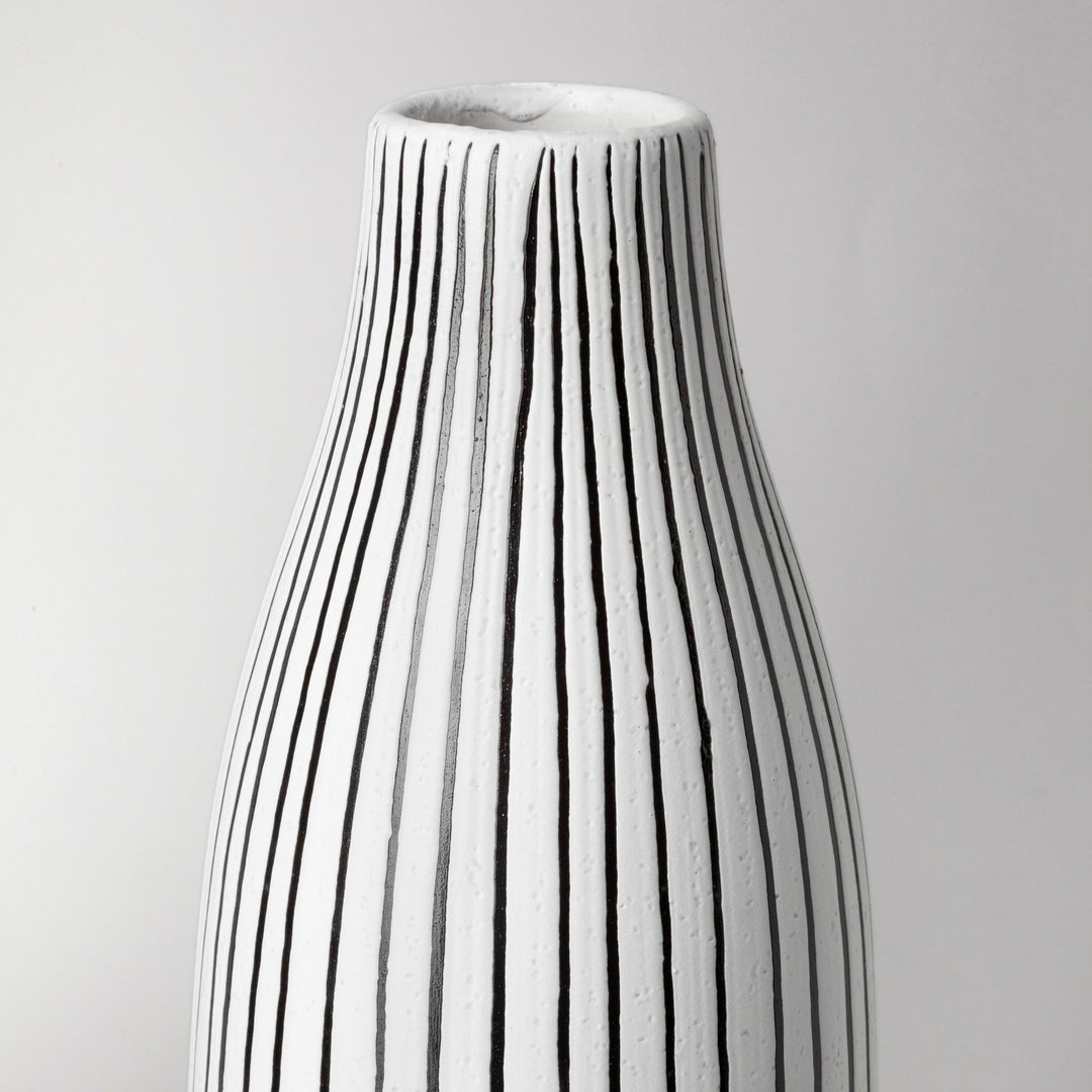 Kira I Small White Pinstripe Ceramic Vase Decor Mercana