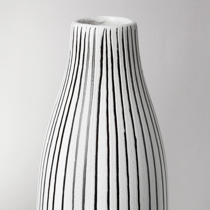 Kira I Small White Pinstripe Ceramic Vase Decor Mercana