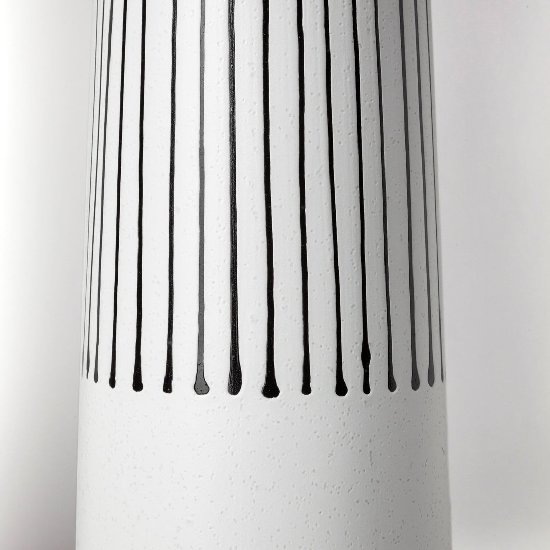 Kira I Small White Pinstripe Ceramic Vase Decor Mercana
