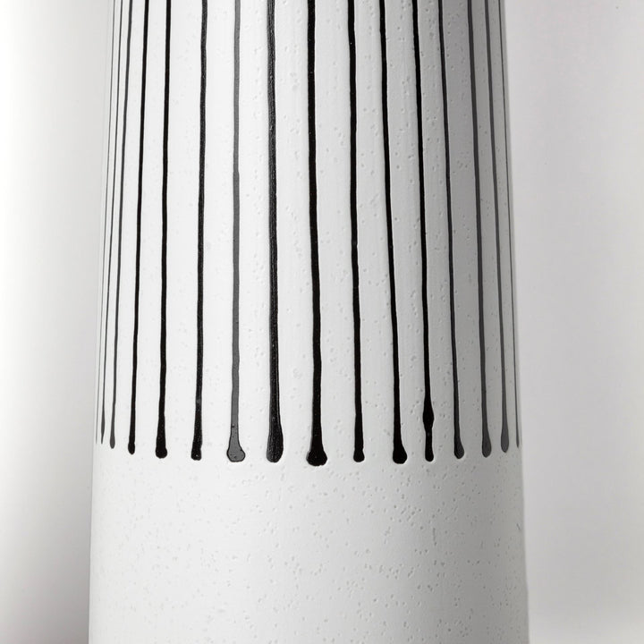 Kira I Small White Pinstripe Ceramic Vase Decor Mercana