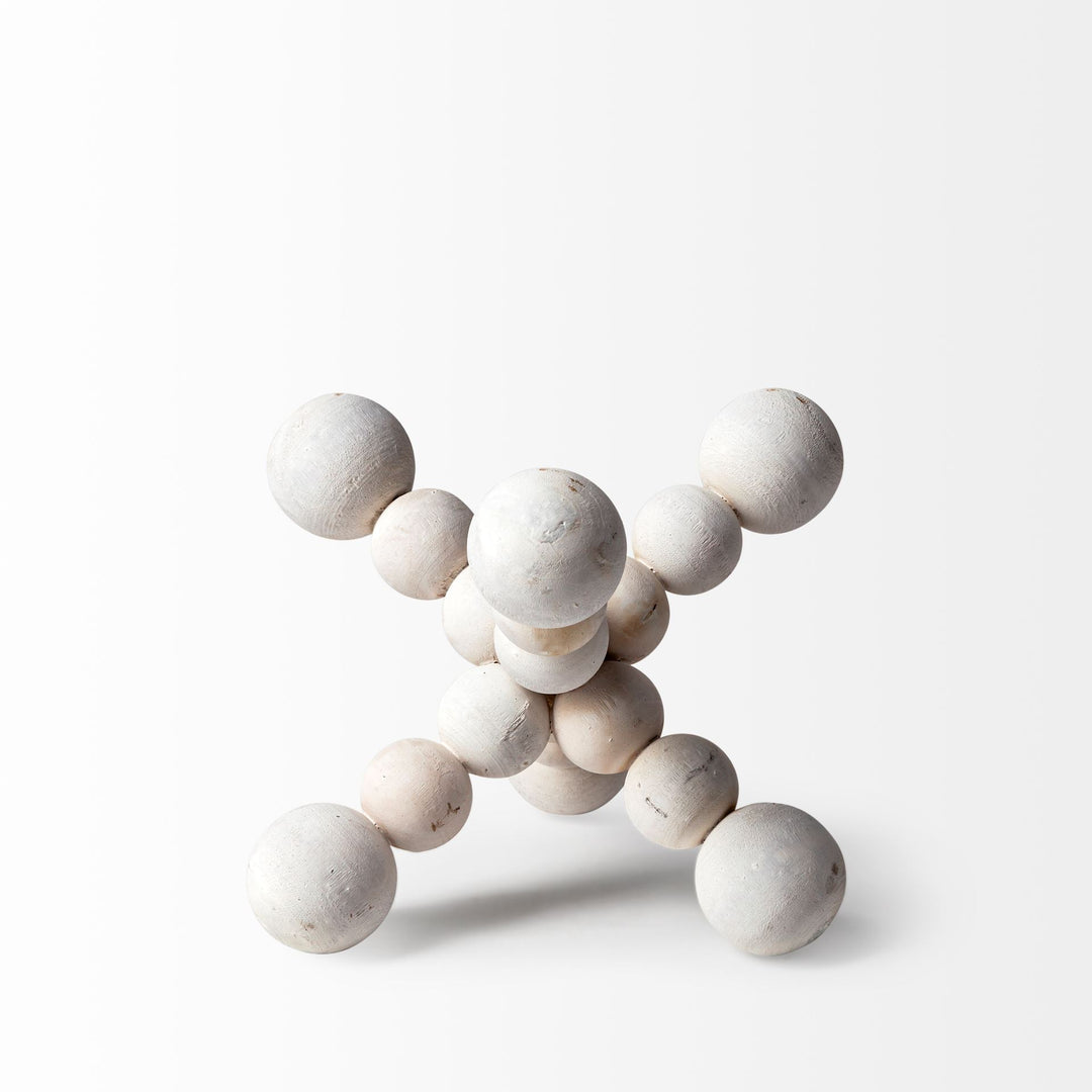 Carrollton I (Small) 7L x 7W Off-White Geometric Wood Ball Jack Decor Mercana