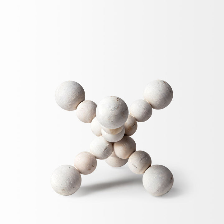 Carrollton I (Small) 7L x 7W Off-White Geometric Wood Ball Jack Decor Mercana