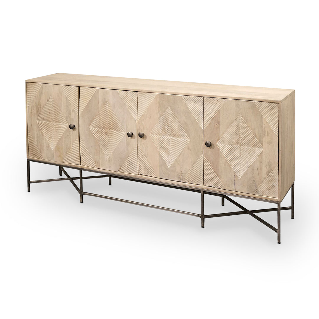 Hogarth III Brown Solid Wood Frame Gold Metal Base 4 Cabinet Door Sideboard Bedroom Mercana