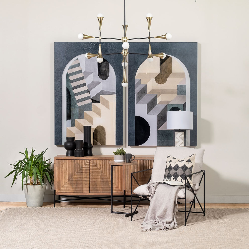 Cairo 78x19 Brown Solid Wood Black Metal Base 4 Door Cabinet Sideboard Dining Room Mercana