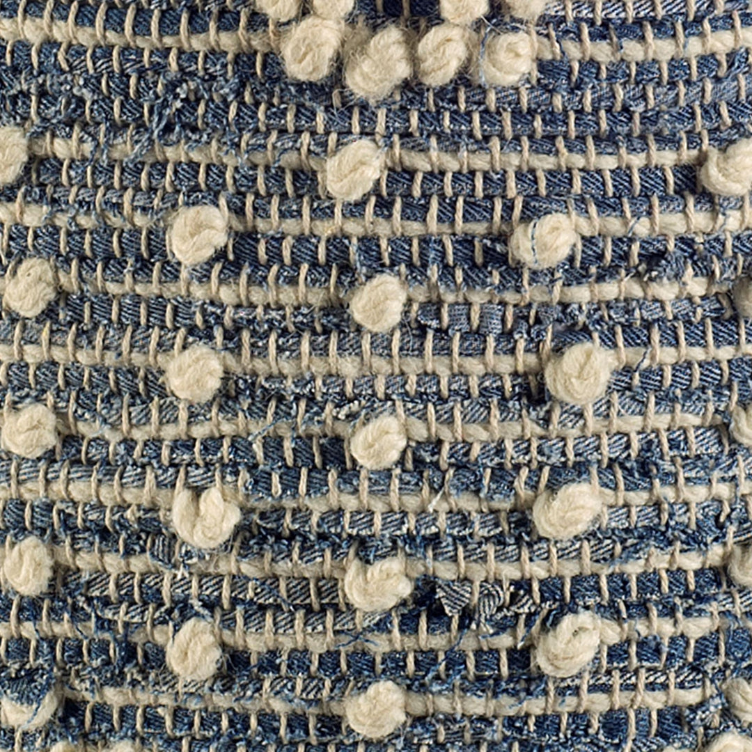 Rofi Blue Denim and Cream Cotton Stitched Square Pouf Living Room Mercana