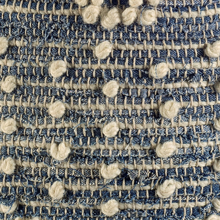 Rofi Blue Denim and Cream Cotton Stitched Square Pouf Living Room Mercana