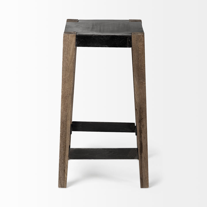 Nell 26" Seat Height Black Metal Seat & Foot Rest With Brown Wood Legs Stool Dining Room Mercana