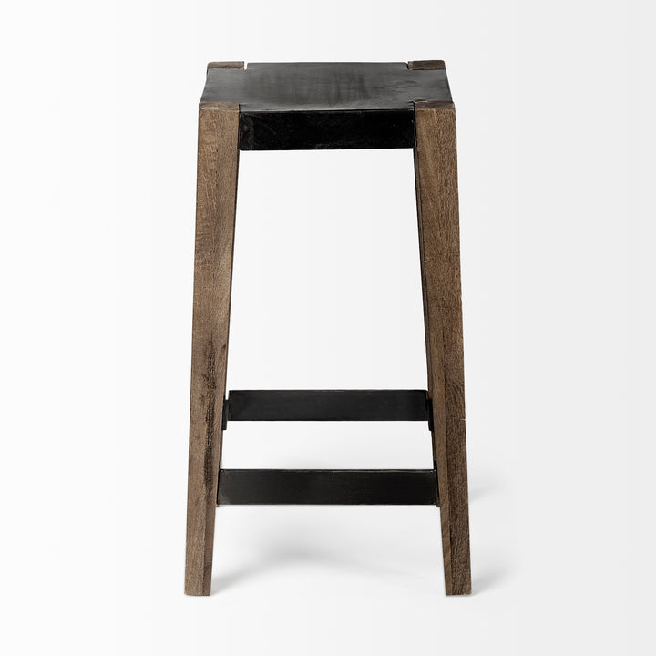 Nell 26" Seat Height Black Metal Seat & Foot Rest With Brown Wood Legs Stool Dining Room Mercana