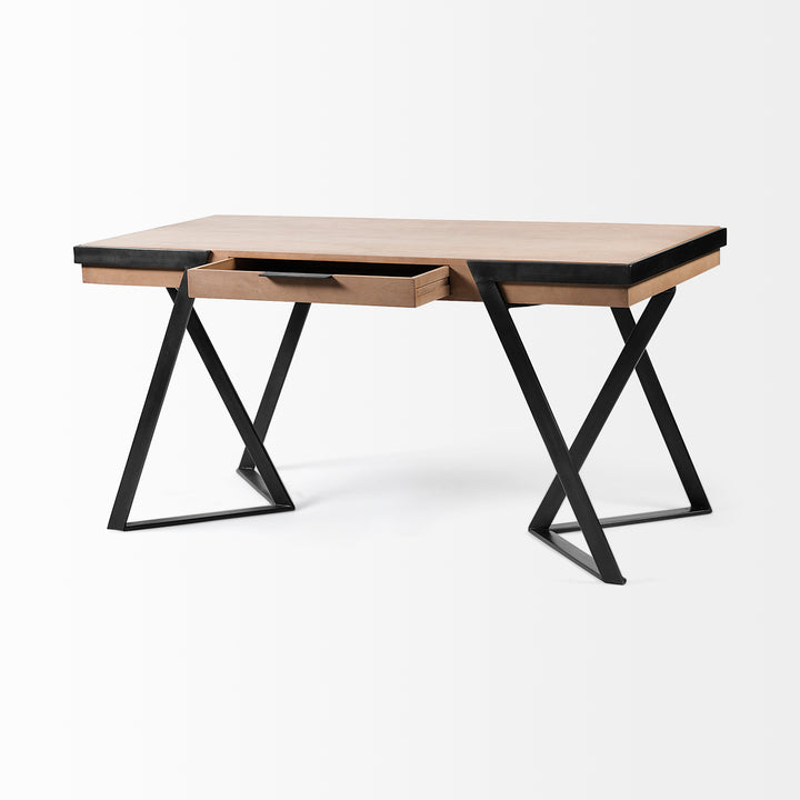 Steinbeck Light Brown Wooden Iron Frame Office Desk Home Office Mercana