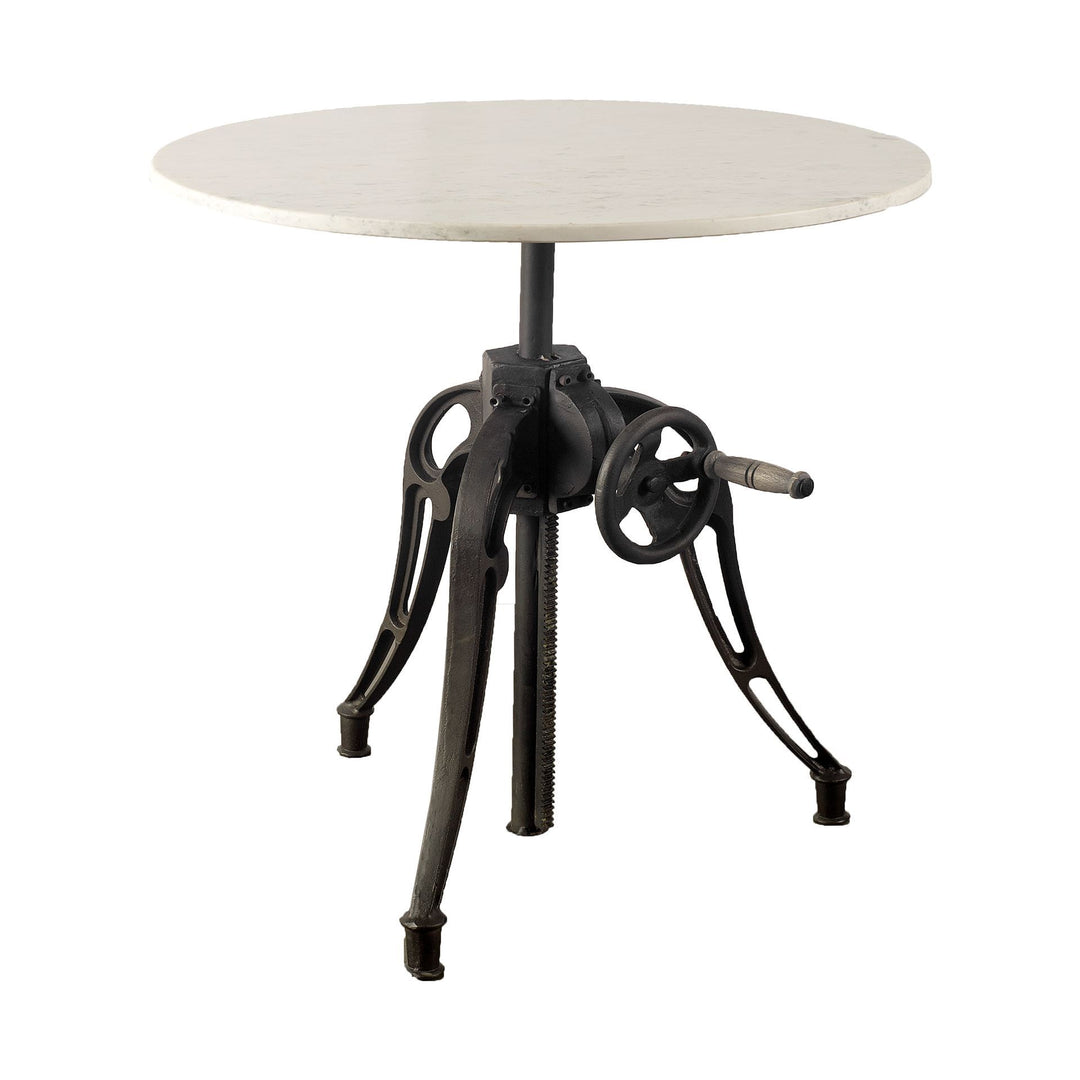 Emslie III 30" Round White Marble Top Black Metal Base Dining Table Dining Room Mercana