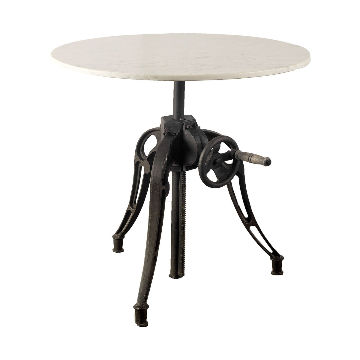 Emslie III Round White Marble Top Black Metal Base Dining Table Dining Room Mercana