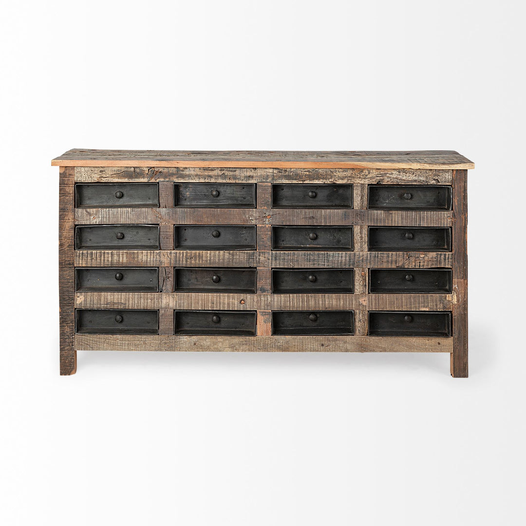 Wilton I 63x16 Reclaimed Wood and Metal 16 Drawer Sideboard Dining Room Mercana