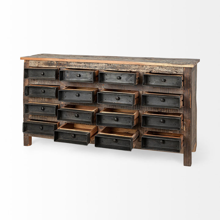 Wilton I 63x16 Reclaimed Wood and Metal 16 Drawer Sideboard Dining Room Mercana