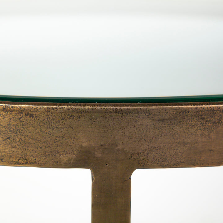 Reinhardt II 20" Round Glass Top Metal and Marble Detail End/Side Table Living Room Mercana