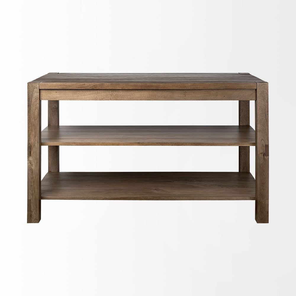 Emeril Brown Solid Wood Two-Tier Smooth Counter Top Kitchen Island Dining Room Mercana