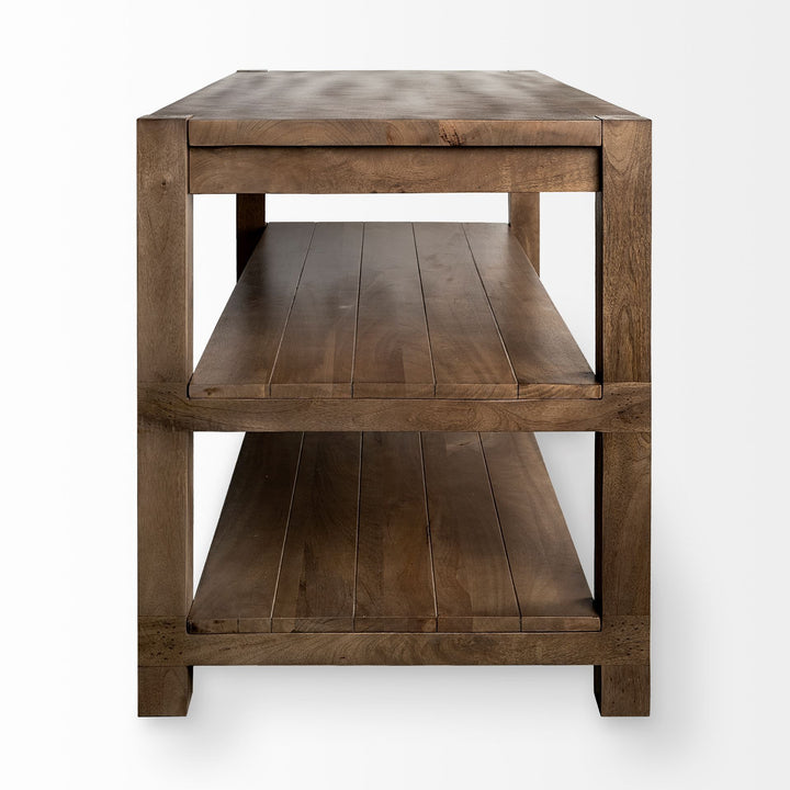 Emeril Brown Solid Wood Two-Tier Smooth Counter Top Kitchen Island Dining Room Mercana